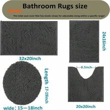 Grey Bathroom Rugs Sets 4 Piece With Toilet Lid Cover, Non Slip Bathrooats Extra Soft Chenille Bath Rug Absorbent Shaggy Rugs Perfect Plusats U-Shaped Toilet Rug And Toilet Cover Toilet,18821272 - 深灰色 - 查看 5