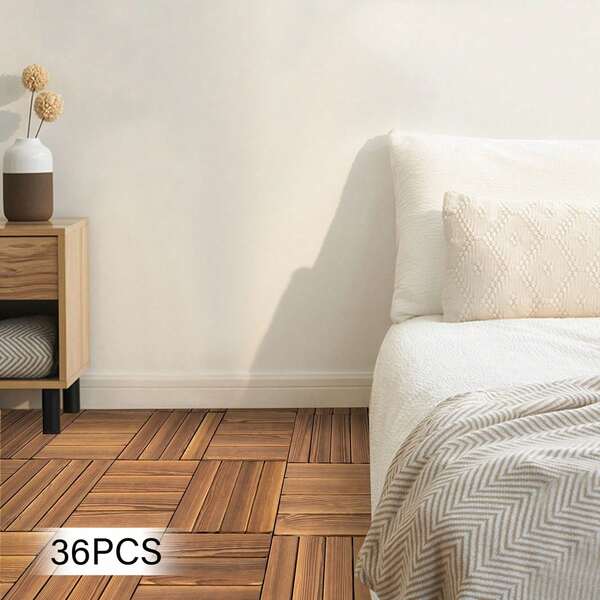 36-Pack Interlocking Floor Tiles 30x30cm, Waterproof Wood Grain Deck Tiles for Patio Balcony Garden, Easy Locking Anti-Slip Surface, Durable & Low Maintenance for Indoor Outdoor Use