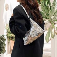 Women Shiny Sequins Handbag Fashion Tote Shoulder Bag For Work Daily Shopping Travel - Silver - View 5