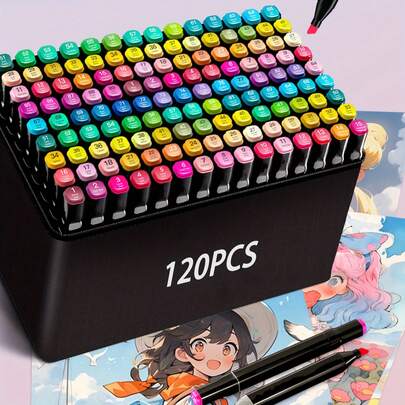 120PCS Colors Markers Dual Tips Permanent Art Markers Pen For Kids & Adult, Paint Markers,Based Highlighter Pen Sketch Markers For Coloring, Sketching , Drawing,Journaling, Note Taking, Planners, School Stuff,Christmas, Valentine's Day, Birthday Gifts, And Surprise-Filled Presents, Mother's Day Gifts, Father's Day Gifts
