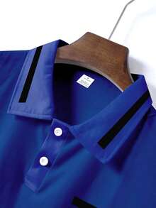 Plus Size Men's Summer Formal Business Casual Polo Shirt, Simple Color Block Collared Button Short Sleeve Top, Plus Size Fashion Versatile Polo Shirt For Daily Commute, Comfortable Fabric, Available In Magenta, Navy, Olive, Burgundy - Great Gift For Boyfriend Or Husband