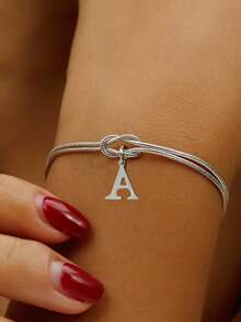 1pc Stainless Steel 26 Letter Charm Bracelet, Fashionable Infinity Circle Snake Bone Bracelet, Valentine's Day Gift