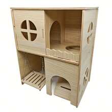 Hamster Wooden House, Small Animal House, Cage Accessories, Easy-Install Bed, Guinea Pig Habitat