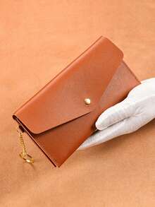 女士超薄按扣钱包,带卡槽和硬币袋 - 轻质合成皮革长款手拿包,含金色钥匙扣,多种颜色(桃色/浅蓝色/深棕色/紫色/红色/黑色),小巧的收纳包,简约的设计,光滑的质地,小巧的钱包,实用的礼物 - 彩色 - 查看 10