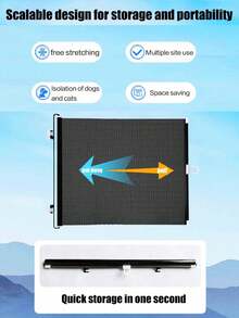 1个便携式黑色宠物安全狗围栏门，自动伸缩，狗隔离网，猫狗安全围栏，提供玩耍和休息空间，防刺穿宠物用品，易于清洁，方便携带，节省空间，宠物围栏网，可伸缩卷帘门，猫围栏，狗围栏 - 彩色 - 查看 4