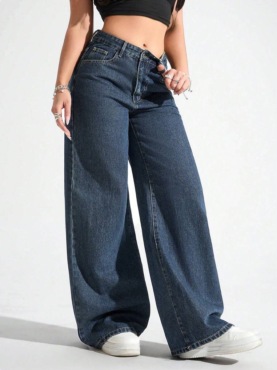 XIANGHE Jeans de corte holgado, de moda para el verano - Azul lavado medio - Ver 1