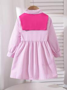 Robe chemise décontractée et mignonne avec col brodé pour jeunes filles retournant à l'école, avec châle bleu. Robe de tenue scolaire.