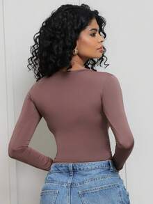 KIT 3: Women's Long-Sleeved Blouse - Mid-Season Compression Fitted Simple Casual Party Elegant Backless / Backless Beach - 1 黑色和 1 油色 1 棕色 - 查看 7