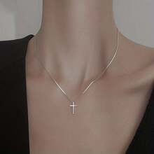 Elegant And Simple Cross Pendant Necklace For Teenagers - Perfect For Halloween, Christmas, And Parties - Exquisite Gift Jewelry, Christmas Jewelry| Minimalist Necklace| Zinc Alloy Necklace, Suitable For Teenagers - 銀色 - 查看 1