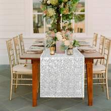 1/5pcs 12 X 108 Inch Silver Glitter Table Runner, Suitable For Wedding, Birthday Party, Holiday, Bridal Shower, Christmas, Daily Use, Outdoor - Multicolor - View 7