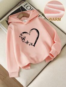 Young Girl Butterfly & Heart Print Hoodie