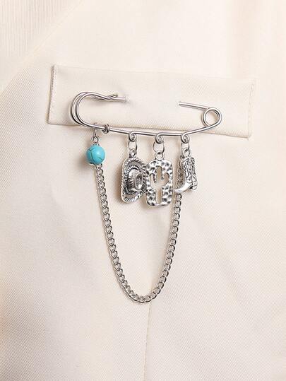 1pc Western Cowboy Style Personality Cowboy Hat, High Boots, Cactus Pendant, Chain Tassel Brooch Pin, Suitable For Women Clothing Matching, Adjustable Waist Buckle, Hat Decor, Versatile Accessory Set