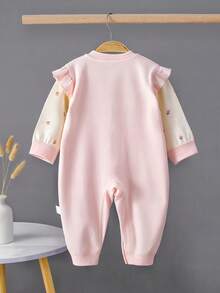 Baby Girl Jumpsuit, Princess Style Infant Jumpsuit, Autumn/Winter Baby Clothes, Cute Floral Ruffled , 3-6 Months - Pink - View 2