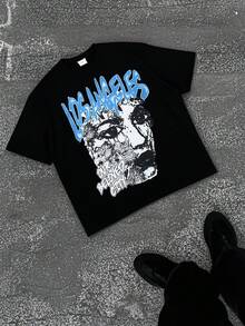 Skull Art T-Shirt | Bold Blue Graffiti Los Angeles Design | Edgy Streetwear Style | Perfect For  Guys | Pure Cotton Men's Short Sleeve - Teenager Sports Tee - College Student Birthday Gift - Halloween Present - Christmas Gift - Men's Fashion - màu đen - Xem 1
