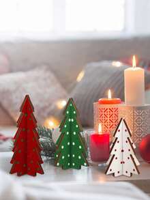 Juego de árboles de Navidad - 3 piezas de decoraciones de escritorio de madera con estampado de lunares, adecuado para centro de mesa festivo y decoración navideña de bandeja escalonada. 3 piezas de árboles de Navidad rústicos de mesa, decoración navideña rústica de granja para el hogar, centros de mesa navideños para mesa pequeña, árboles de Navidad para bandejas escalonadas (estilo de lunares 3D). - Multicolor - Ver 3