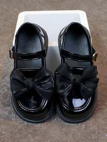 1 Pair Kids' Solid Color Leather Bowknot Strap Flat Outdoor Classic Loafers, Suitable For Autumn