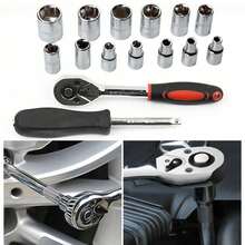 46 Pieces Set Mechanic Tool Kit 1/4-Inch Drive Ratchet Socket Wrench Set With Storage Case,Includes Metric Bit Sockets And Extension Bar For Car Repair And Home Maintenance - Red - View 7