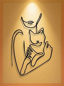 1 szt. Elegancka, kuta, żelazna dekoracja ścienna z kotem – minimalistyczny rysunek liniowy kobiety trzymającej kociaka, czarny metalowy element wystroju salonu/sypialni/biura/kuchni, idealny prezent dla miłośników kotów i zwierząt, 2D płaski wystrój pokoju