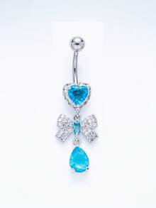 1pc Bowknot Zirconia Pendant Belly Button Ring Navel Piercing Jewelry For Women, Light Luxury Body Piercing - Multicolor - View 8