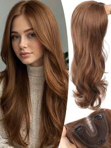 22 英寸合成假发中分刘海顶饰女士隐形无缝头发波浪长卷发八字刘海头顶自然隐形替换遮盖白发 360° 遮盖顶饰 - 彩色 - 查看 13