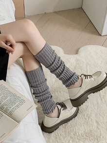 1双女士宽松针织大象图案过膝/及膝长袜，学院风，保暖百搭，适合搭配各种休闲服饰 | JK学院风腿套，芭蕾舞腿套，秋冬季，舒适保暖 - 灰色 - 查看 12