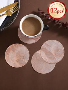 6-24pcs Gold Round PVC Coasters, Waterproof, Washable, Easy To Clean, Wipe, Anti-Slip, Tabletop Drink Coasters For Dining, Holiday, Wedding, Party Decor - Size(3.94in Round) - View 14