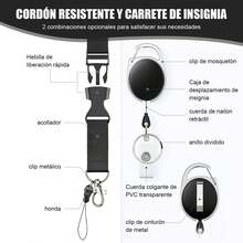 Porta Gafete, Porta Credencial Gafete con Cordón, Porta Gafete de Retráctil, Mosquetón Retráctil y Correa de Cordón Desmontable, Para Tarjetas de Empleado(Negro2-ABS) - Negro2-ABS - Ver 4