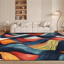 Velvet 850gm² Large Size Luxury Soft Thickened Rectangular Polyester Carpet, Modern Simple Style Wave Line Pattern Carpet, Available In Dark Blue, Orange Red, And White, Machine Washable, Non-Slip Backing With Plastic Base, Soft And Comfortable, Lightweight And Durable, Easy To Clean, Suitable For High Traffic Indoor Large Area Living Room Bedroom Office Restaurant Game Room Balcony, Cloud-Like Softness, Suitable For Halloween, Christmas, Thanksgiving, Easter, Valentine's Day - 彩色 - 查看 2