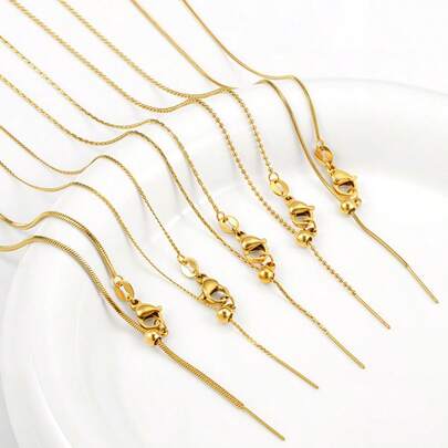 1 pieza Cadena de collar tipo rosca universal con retención de color, chapada en oro de 18k, cadena en forma de O, cadena de hueso de serpiente, adecuada para hacer collares artesanales DIY, apropiada para que las damas la combinen y usen a diario