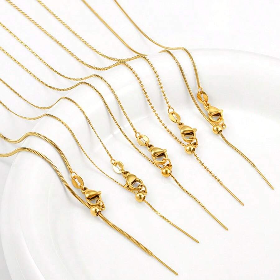 1 Pc Universal Threading Type Necklace Chain Color Retention 18k Gold-Plated Box Chain, O-Shaped Chain, Snake Bone Chain, Suitable For DIY Handcrafted Chain Necklaces, Suitable For Ladies To Layer And Wear Daily - Universal Needle Necklace Chain - View 1