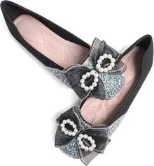 SAILING LU Square Toe Flats Shoes Rhinestoned Bowknots Ballet Flats For Women Studded Dress Shoes Comfort Light Weight LoafersChristmas - F-黑色 - 查看 1