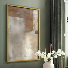 1pc Restickable Framed Modern Rustic Abstract Art Print, Wood Frame, Soft Geometric Shapes, Textured Brushwork, Contemporary Neutral Tones, Statement Wall Art Home Decor, Wall Art For Living Room, Entryway, Bedroom Art, Made In USA, Ready To Hang Art Prints - Gold - View 2