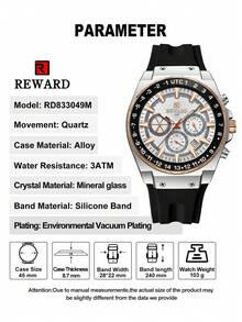 REWARD Men's Quartz Watch Business Fashion Style Timing Calendar Luminous Hands Multi-Functional Men Wristwatch High Quality Gift Classic Design Silicone Watch Band - Black - View 10