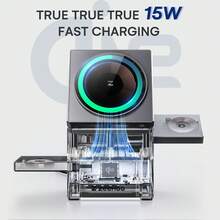 ZeeHoo 3in 1 Charging Station For Galaxy Phone/Apple Phone,Galaxy Watch,Earbuds, Magnetic Charger Stand, Qi2 15W Auto-Rotating Wireless Charging Station - Silver - View 6
