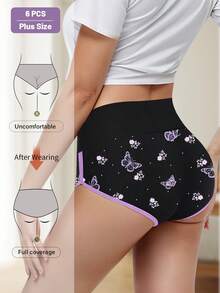 6 buc chiloți de lenjerie intimă pentru femei, mărime mare, design la modă cu blocuri de culoare, moi și respirabile