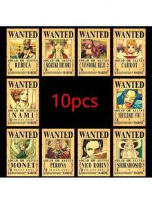 ONE PIECE Zestaw 5-20 sztuk plakatów One Piece Bounty Wanted z papieru pakowego, Anime Gear 5, Luffy, Bóg Słońca, Nika, dekoracja ścienna do salonu w stylu vintage