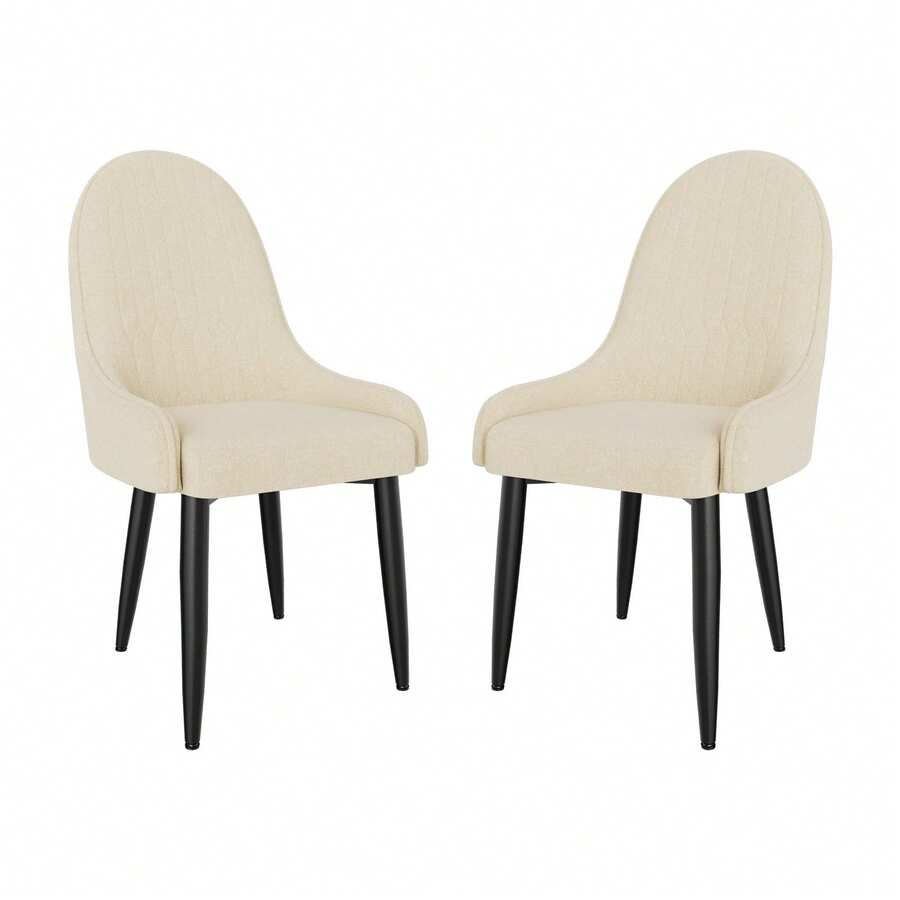 Dining Chairs Set Of 2, Modern Upholstered Fabric Kitchen Chairs, Dining Table Chairs With High Back And Metal Legs - 白色 - 查看 1