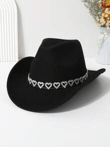 1 件优雅简约牛仔帽，配有水钻镂空心形腰带，非常适合毕业典礼、度假和派对万圣节 - 彩色 - 查看 33