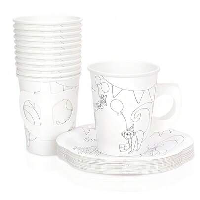 10pcs/20pcs/40pcs DIY Painted Tea Party Cups With Handles, DIY Painted Tea Cup Saucers, Party Set For Snacks, Desserts, Ice Cream, Suitable For Zoo, Wild Animal, Jungle Animal Themed Birthday Party Decorations And Craft Gifts