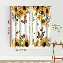 2pcs, Polyester Material, High-Definition Digital Print Sunflower And Butterfly Pattern, Filter Curtain, Suitable For Bedroom, Living Room, Office And Home Decoration, Pole Pocket Design,Curtains 84inch Long