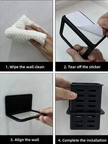 Wall Mounted Toothbrush And Toothpaste Holder For Bathroom, White And Black, With Space For Comb Or Razor And Shower Gel (No Drilling Required), Home Bathroom Decor, Autumn Decor, Back To School