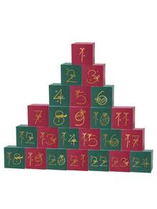 24pcs Christmas Advent Calendar Boxes Set, 24Pcs Red & Green Boxes With Gold Numbers & Xmas Motifs, Festive Countdown Decor Home Decor Christmas Decorations Room Decor Winter Christmas Decorations Home Christmas Gifts Christmas Decor