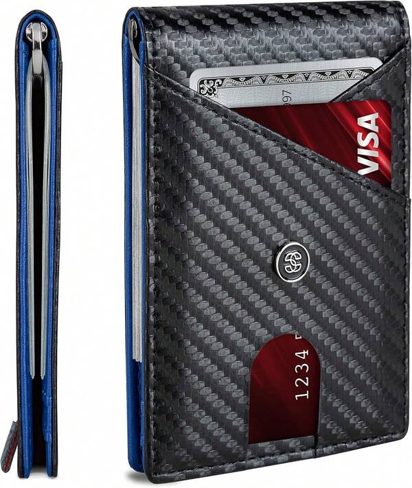 Carteira masculina ultrafina. Carteira ultrafina com porta-cartões, bolso frontal ultrafino, carteira para cartões de crédito, estilo clássico, simples e com duas dobras, a melhor carteira antifurto.