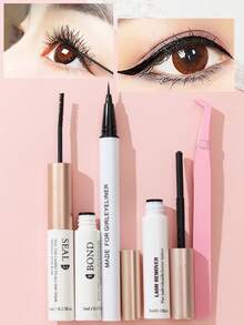 Eyelash Extension Kit - Glue + Eyeliner + Makeup Remover Oil + Tweezers, Gentle, Quick-Drying, Suitable For Daily Makeup Or Outings - White - View 4