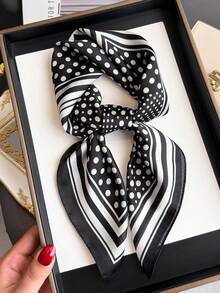 1条复古时尚豹纹缎面围巾，多功能仿丝围巾/披肩，适合旅行、度假、休闲场合，可用作头巾、日常领巾、时尚手提包装饰，也是送给母亲和长辈的绝佳礼物。 - 黑色波點 - 查看 6