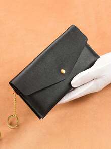 女士超薄按扣钱包,带卡槽和硬币袋 - 轻质合成皮革长款手拿包,含金色钥匙扣,多种颜色(桃色/浅蓝色/深棕色/紫色/红色/黑色),小巧的收纳包,简约的设计,光滑的质地,小巧的钱包,实用的礼物 - 彩色 - 查看 8