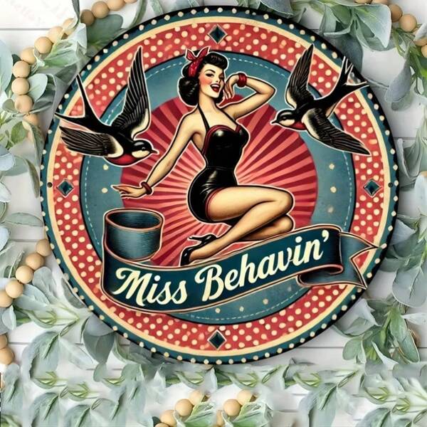 Bettie Page Retro Pinup Girl: 8x8 Round Aluminum Wall Art – Durable Metal Sign For Home & Office Decor, Ideal Gift For Bars &