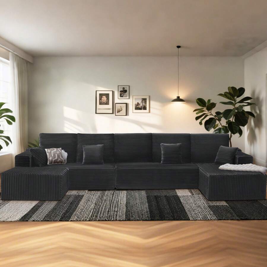 NIZULA FOAM 164"Oversized U Shape Sofa,(Gray) Modern Modular Couch For Living Room Bedroom,No Assembly Required, Ready To Use, Comfy Plush Corduroy Fabric ,Sofa De Sala,Couch,Sofa Cama,Muebles Para Sala,Couch For Living Room, Living Room Furniture, Muebles, Bedroom Furniture Set, Recliner Chair For Adult, Living Room Set Furniture, (The Single Chair Is Available Separately Or To Pair With The Sofa) - Ghế dài hình chữ U màu xám hướng về bên phải - Xem 1