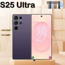 12GB+512GB I25 Ultra Android 14 智能手机 - 6.8 英寸高清显示屏，6000mAh 电池，Face ID+指纹锁，内置手写笔，全球解锁手机（紫色）兼容 、Android 手机，生日礼物，家人、朋友手机支架手机配件 - 紫色 - 查看 2
