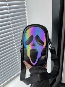 Halloween Ghost Face Print Ladies' Mobile Phone Wallet Laser Ladies' Shoulder Bag Crossbody Bag Ladies' Bag Skull Face Shopping Bag Suitable For Shopping And Taking Photos, Halloween Day Gift Mini Square Bag